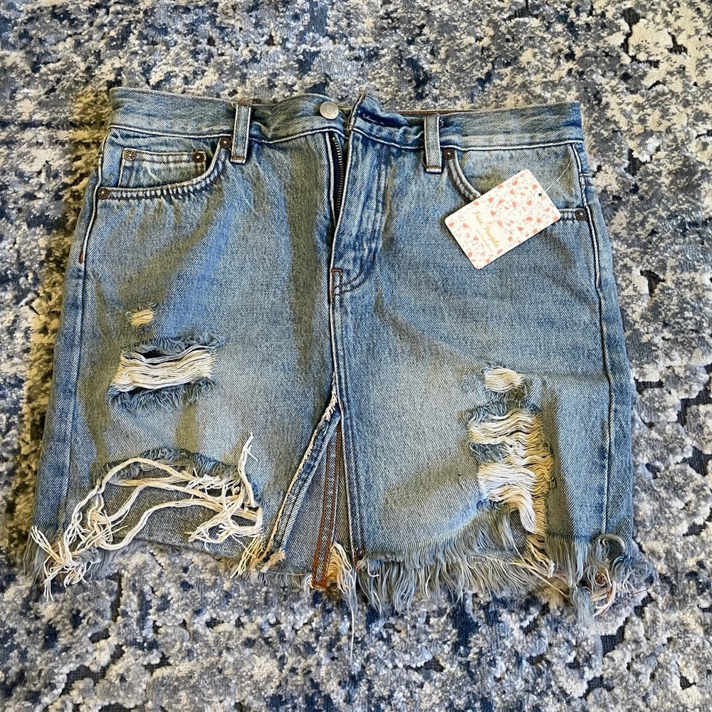 Ripped Free People Denim Skirt